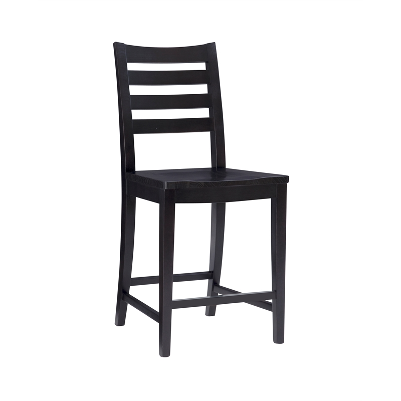 Pemberly Row Set of 2 Ladderback Counter Stools in Black Beechwood