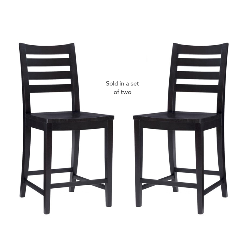Pemberly Row Set of 2 Ladderback Counter Stools in Black Beechwood