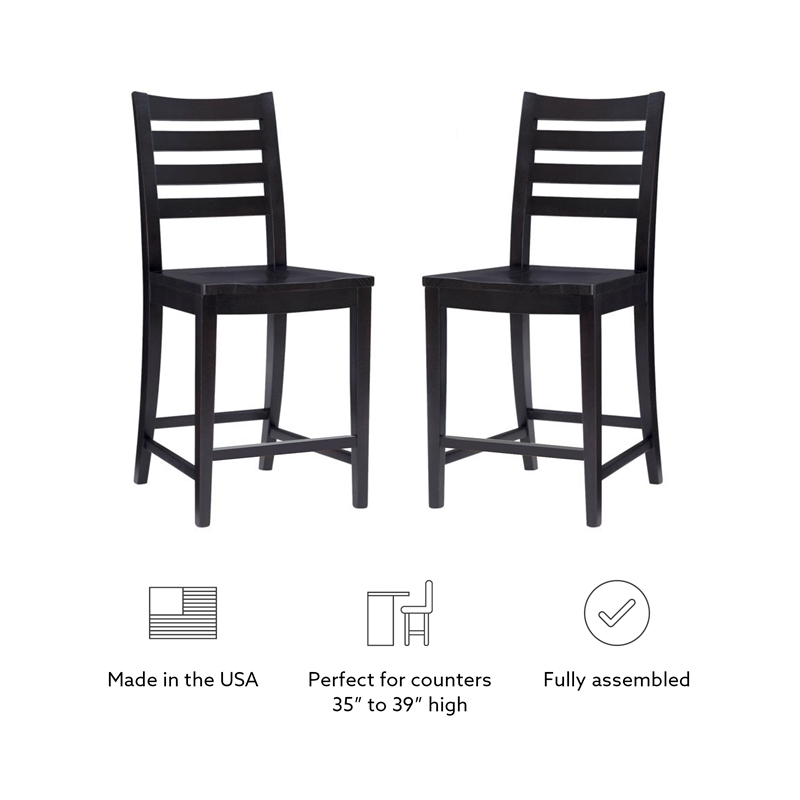 Pemberly Row Set of 2 Ladderback Counter Stools in Black Beechwood