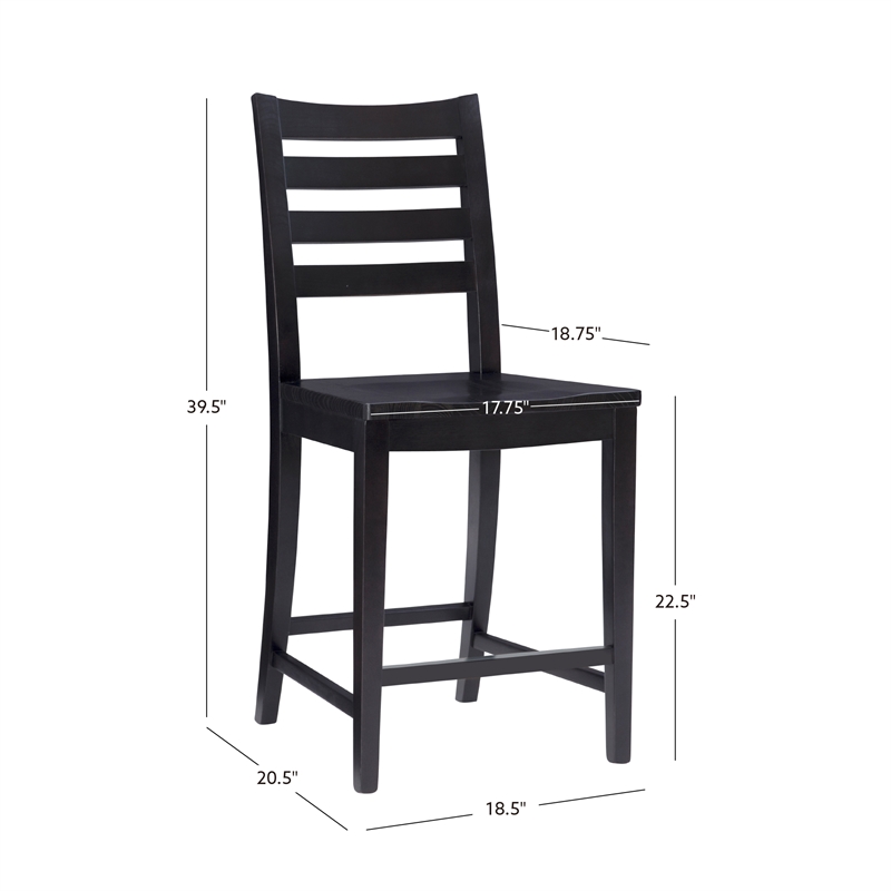 Pemberly Row Set of 2 Ladderback Counter Stools in Black Beechwood