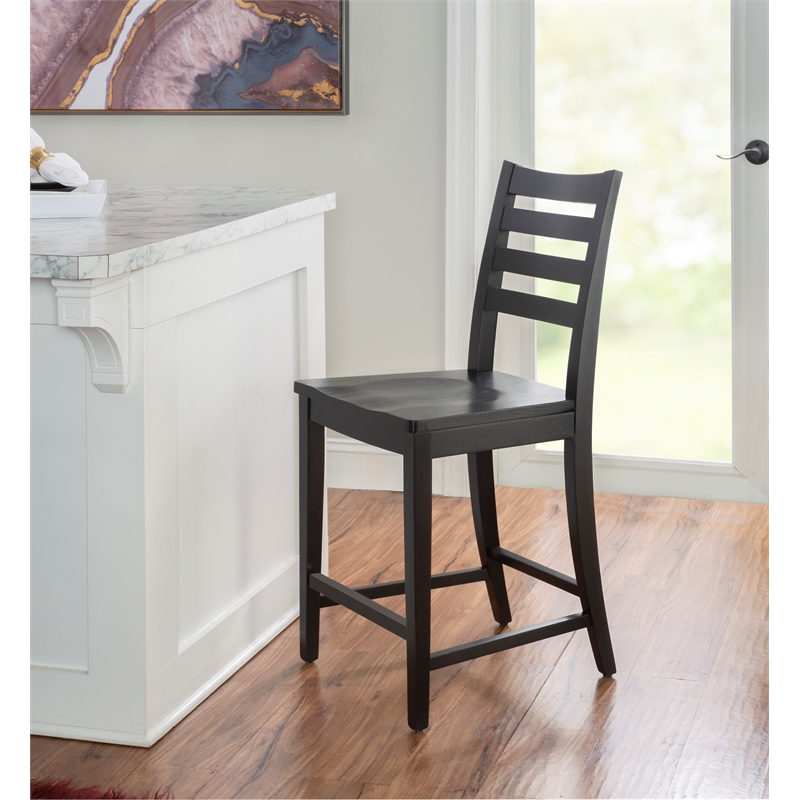 Pemberly Row Set of 2 Ladderback Counter Stools in Black Beechwood