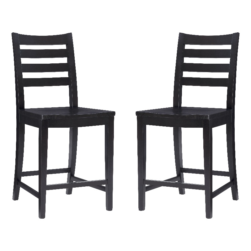 Pemberly Row Set of 2 Ladderback Counter Stools in Black Beechwood