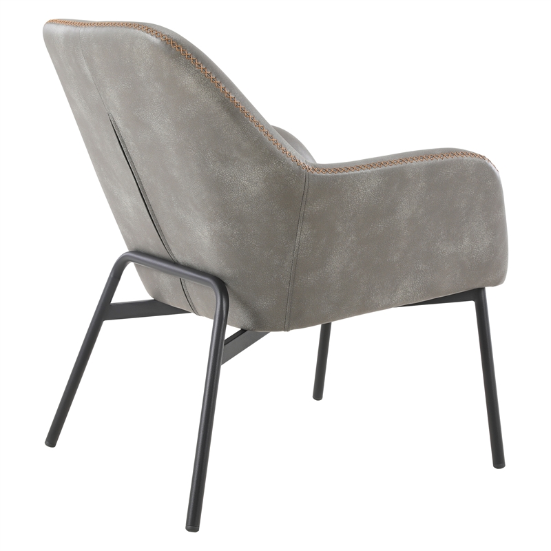 Pemberly Row Gray Faux Leather Accent Chair with Black Legs