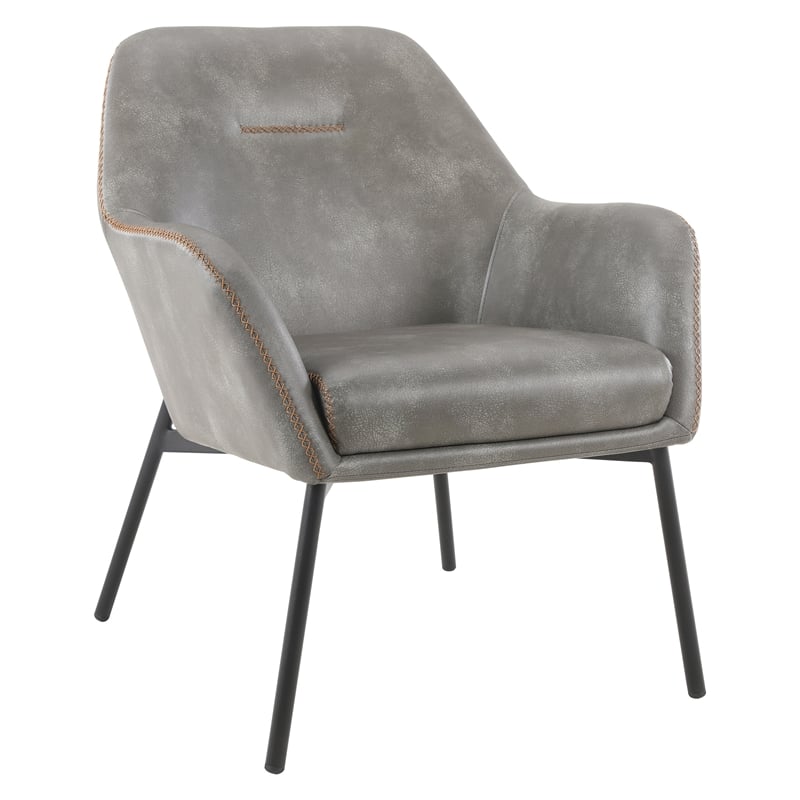 Pemberly Row Gray Faux Leather Accent Chair with Black Legs
