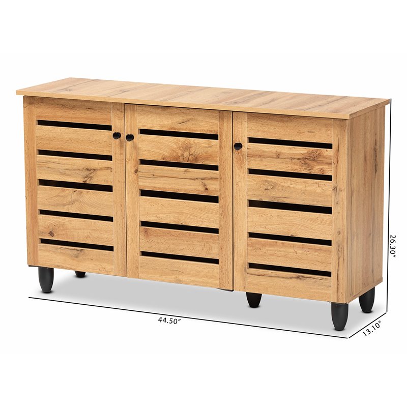 Pemberly Row 3-Door Shoe Storage Cabinet in Oak Brown Finish