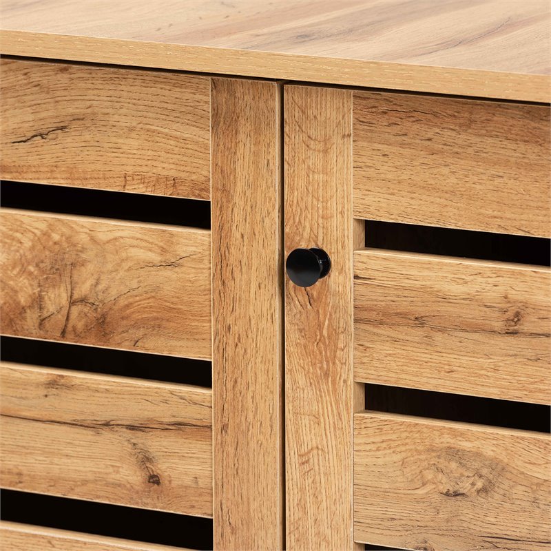Pemberly Row 3-Door Shoe Storage Cabinet in Oak Brown Finish