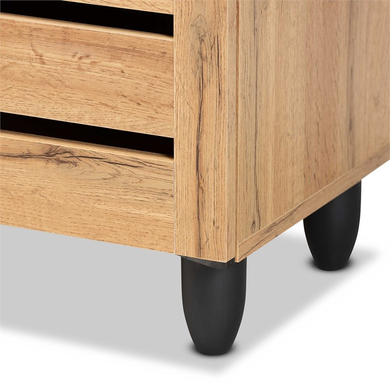 Pemberly Row 3-Door Shoe Storage Cabinet in Oak Brown Finish
