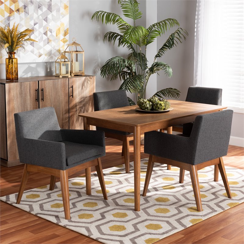 Pemberly Row 5-Piece Dining Set with Walnut Brown Finish