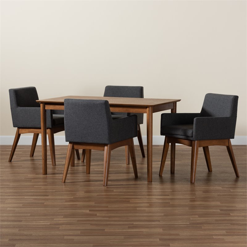 Pemberly Row 5-Piece Dining Set with Walnut Brown Finish