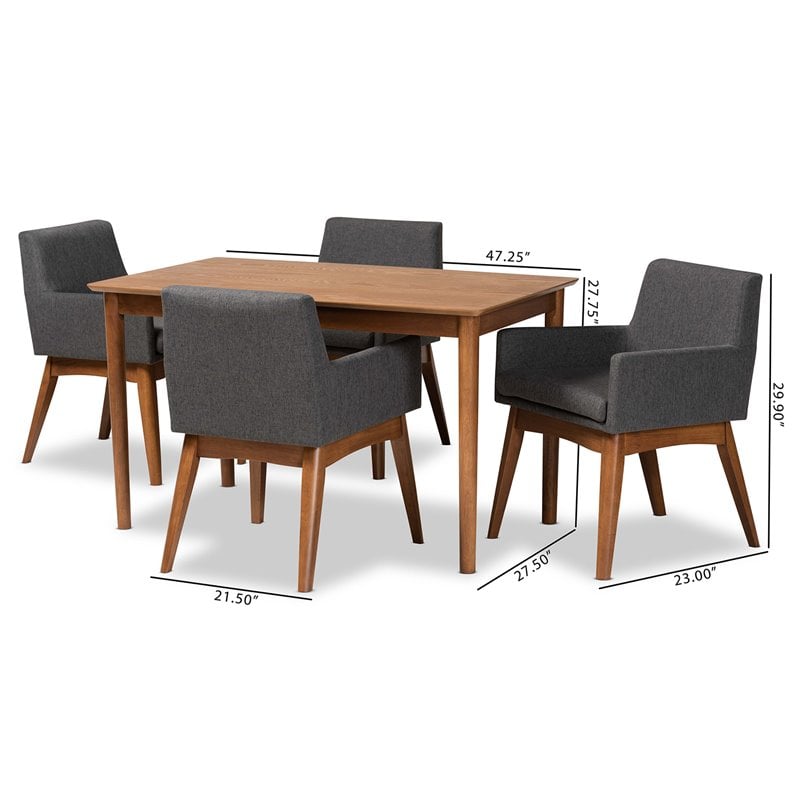 Pemberly Row 5-Piece Dining Set with Walnut Brown Finish
