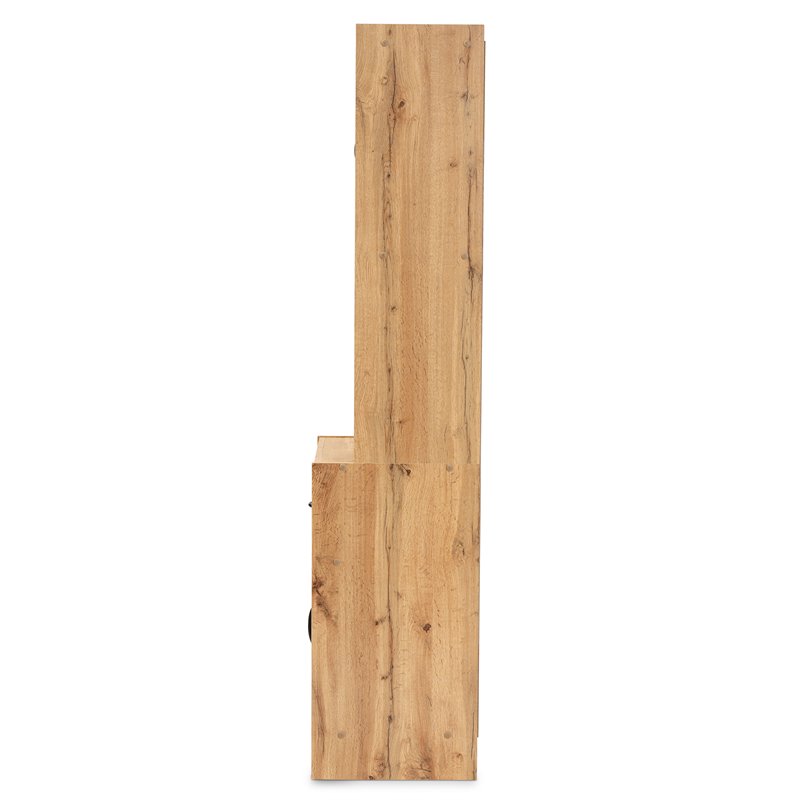 Pemberly Row Laurana Oak Brown Wood Kitchen Cabinet with Hutch and Shelves