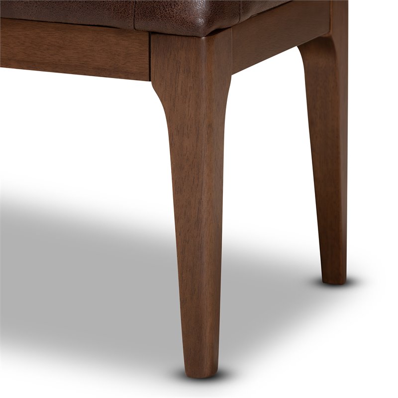 Pemberly Row Wood Dining Bench with Tufted Faux Leather Upholstery in Brown