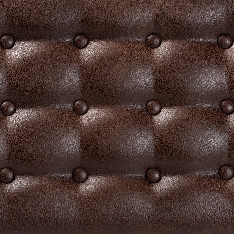 Pemberly Row Wood Dining Bench with Tufted Faux Leather Upholstery in Brown