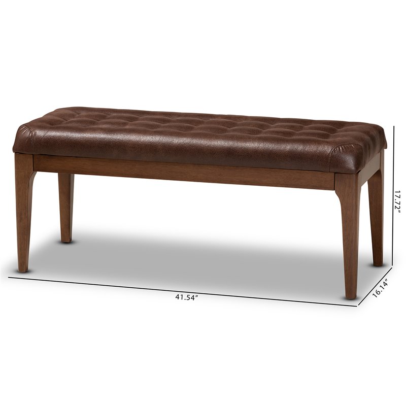 Pemberly Row Wood Dining Bench with Tufted Faux Leather Upholstery in Brown