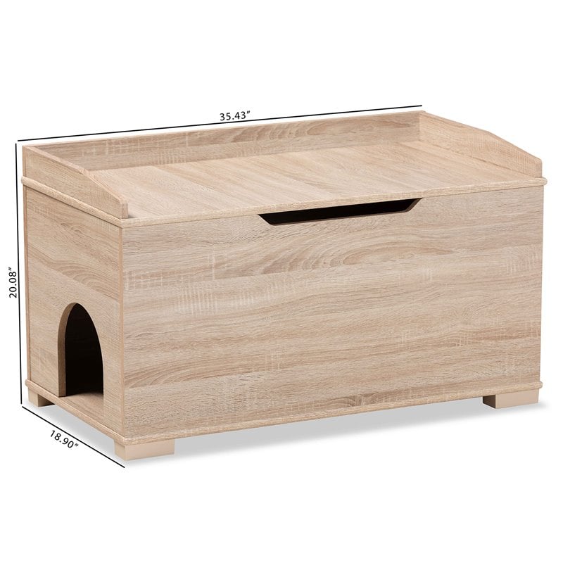 Pemberly Row Oak Finished Wood Cat Litter Box Cover with Shelf