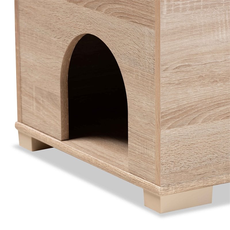 Pemberly Row Oak Finished Wood Cat Litter Box Cover with Shelf