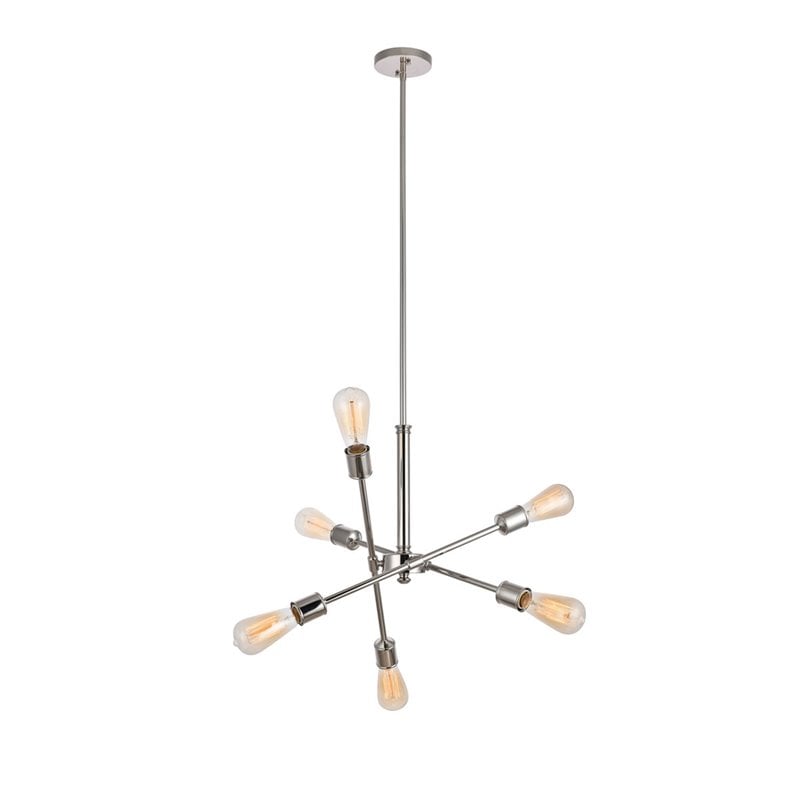 Pemberly Row Axel 6-Light Metal Pendant in Polished Nickel Finish