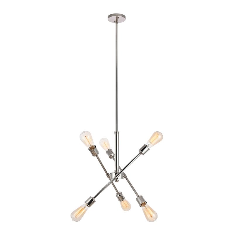 Pemberly Row Axel 6-Light Metal Pendant in Polished Nickel Finish