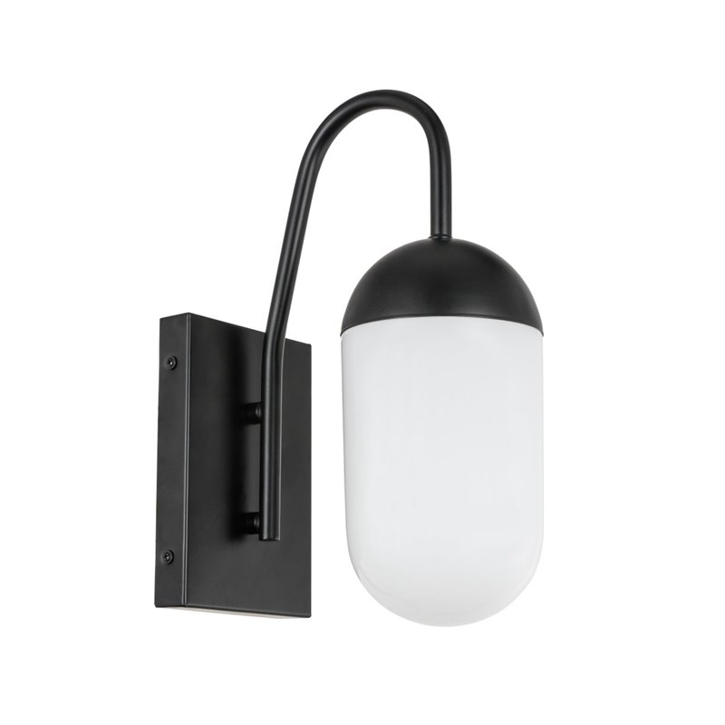 Pemberly Row Kace 1-Light Metal Wall Sconce in Black & Frosted White Glass