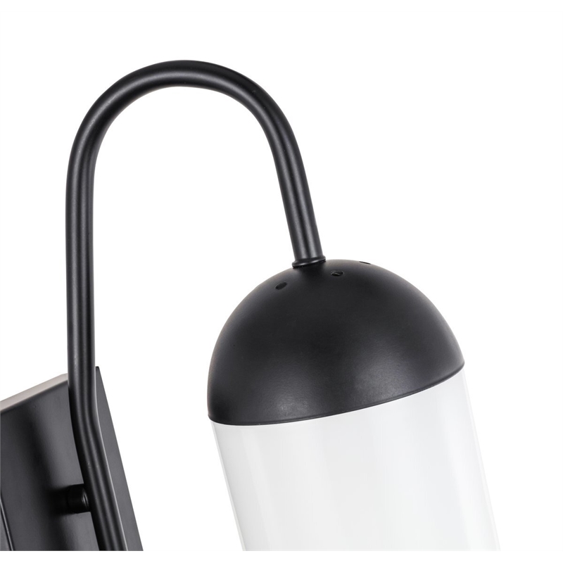 Pemberly Row Kace 1-Light Metal Wall Sconce in Black & Frosted White Glass