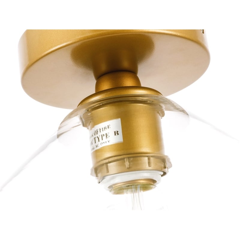 Pemberly Row Gene 1-Light Metal and Glass Flush Mount in Brass/Clear