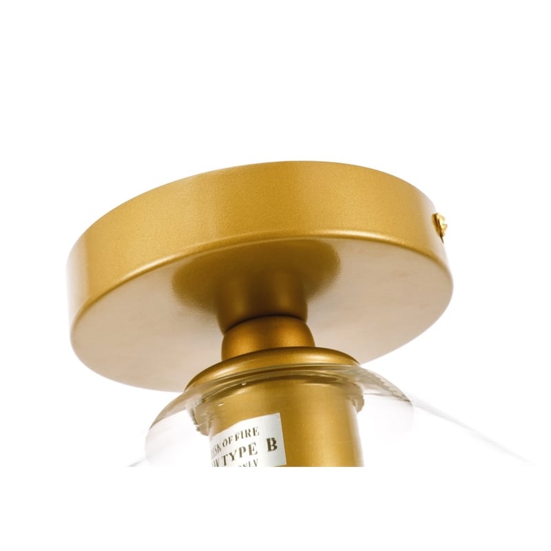 Pemberly Row Gene 1-Light Metal and Glass Flush Mount in Brass/Clear