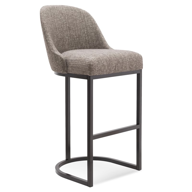 Pemberly Row Barrel Back Metal Bar Stool Set in Gray Linen Fabric