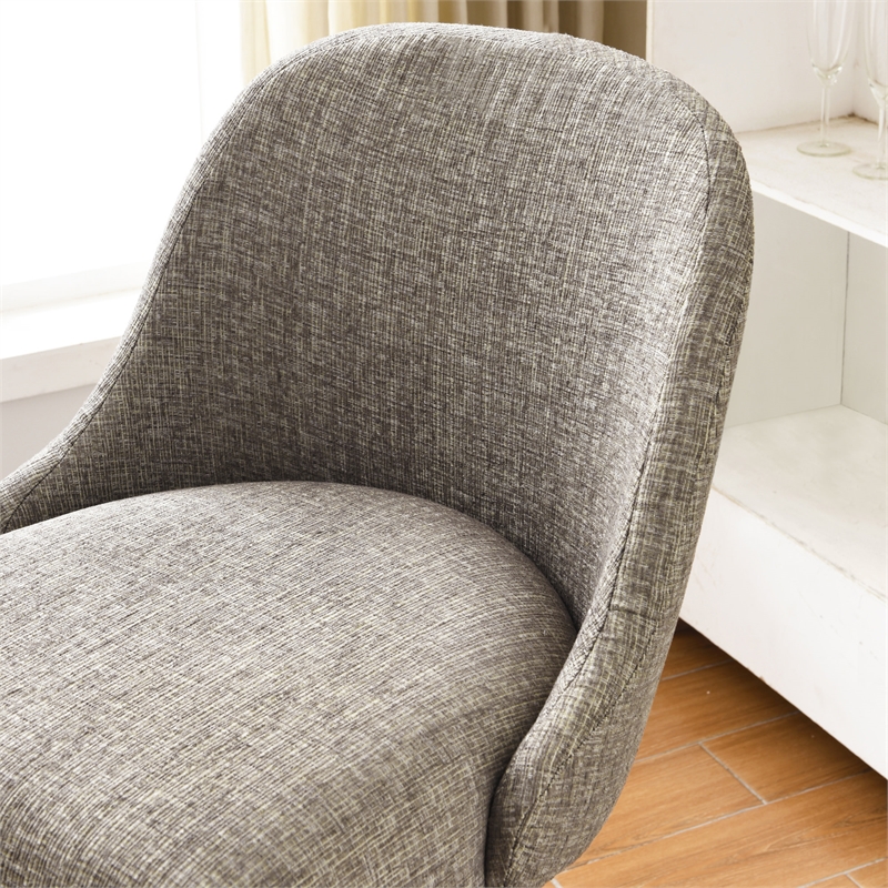 Pemberly Row Barrel Back Metal Bar Stool Set in Gray Linen Fabric