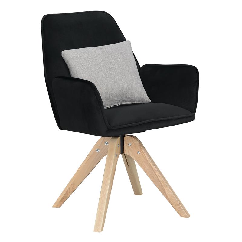 Pemberly Row Miranda Swivel Accent Chair in Black Velvet and Ash Wood