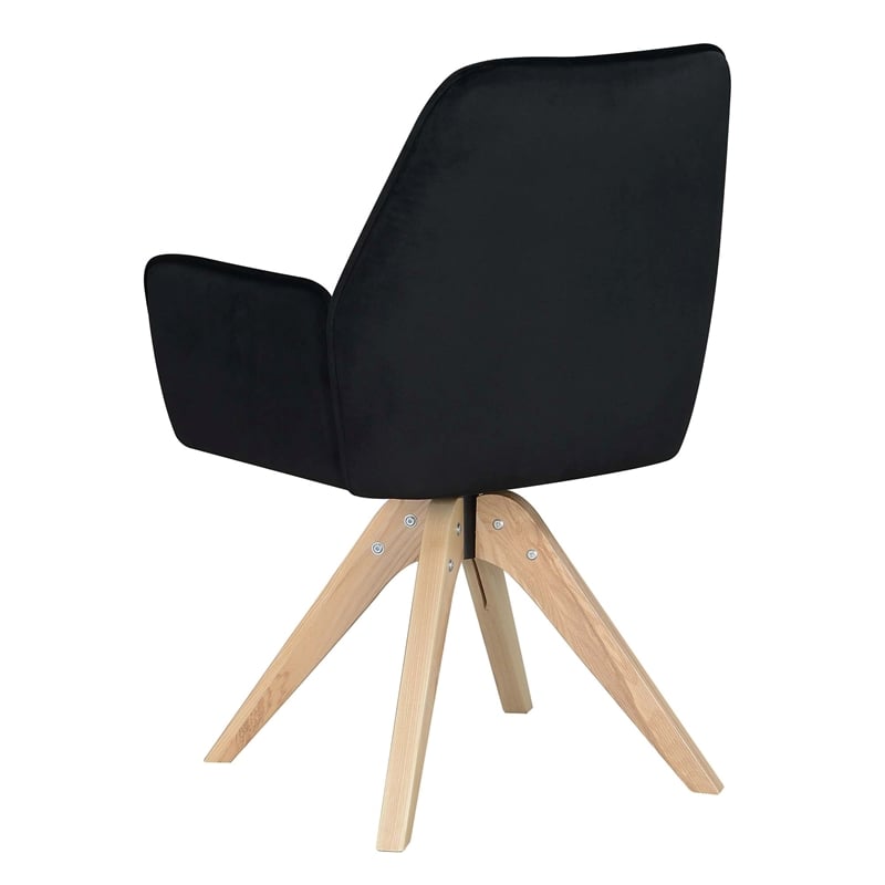 Pemberly Row Miranda Swivel Accent Chair in Black Velvet and Ash Wood