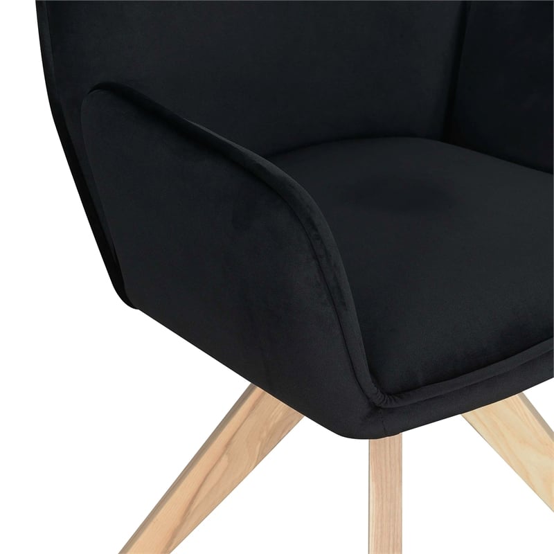 Pemberly Row Miranda Swivel Accent Chair in Black Velvet and Ash Wood