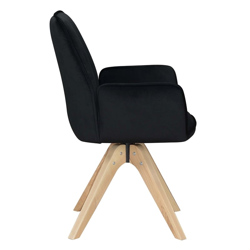 Pemberly Row Miranda Swivel Accent Chair in Black Velvet and Ash Wood