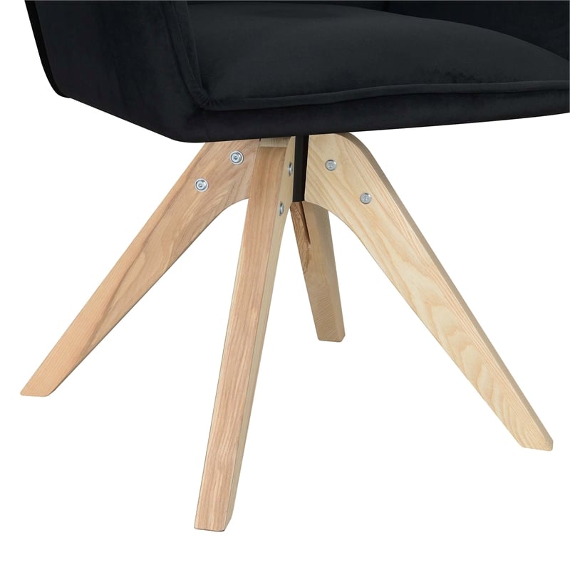 Pemberly Row Miranda Swivel Accent Chair in Black Velvet and Ash Wood