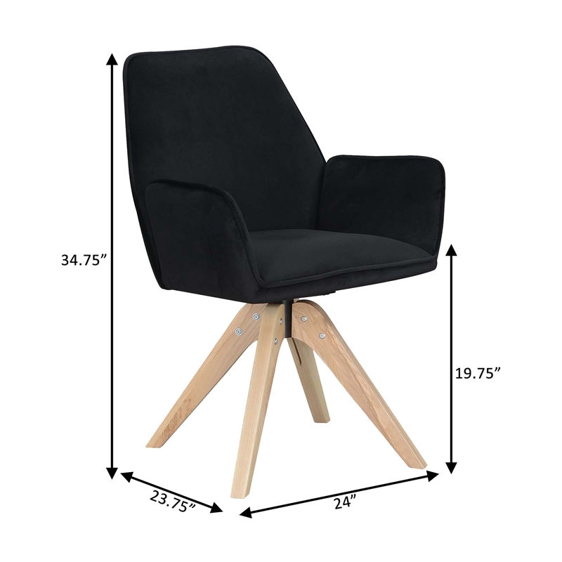 Pemberly Row Miranda Swivel Accent Chair in Black Velvet and Ash Wood