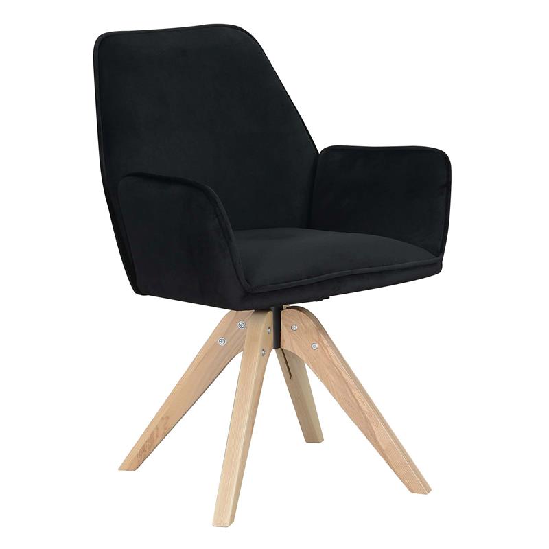 Pemberly Row Miranda Swivel Accent Chair in Black Velvet and Ash Wood