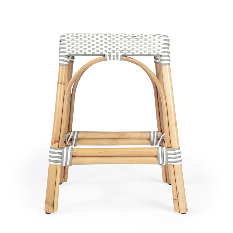 Pemberly Row Rattan 24.5-Inch Counter Stool in Gray and White