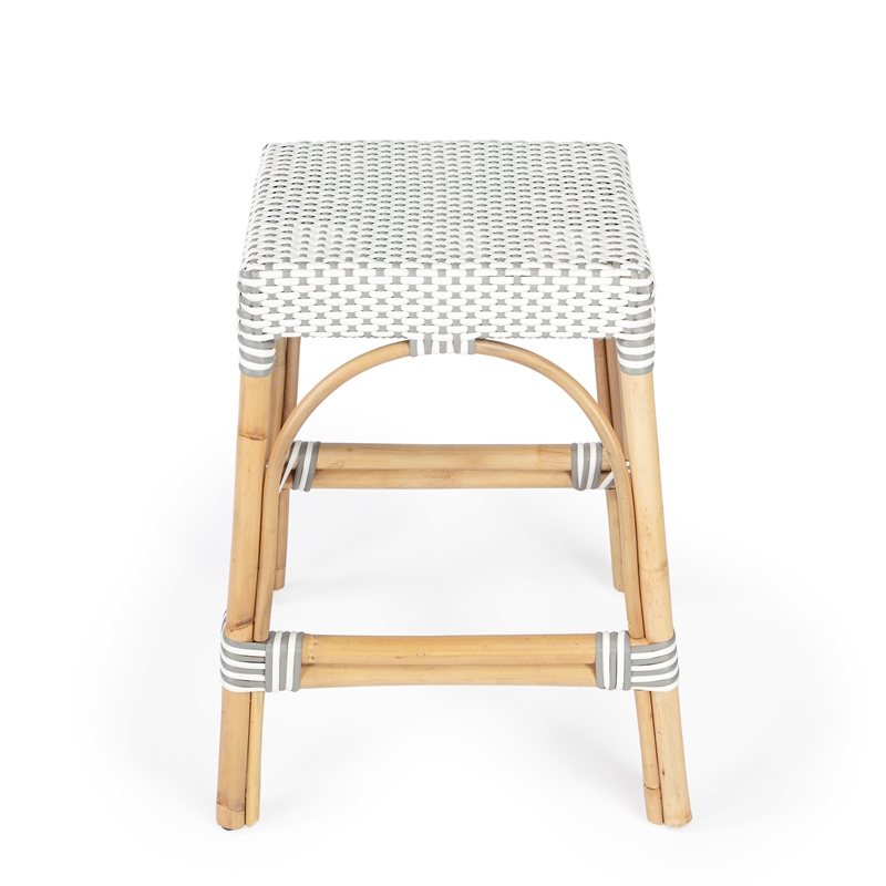 Pemberly Row Rattan 24.5-Inch Counter Stool in Gray and White