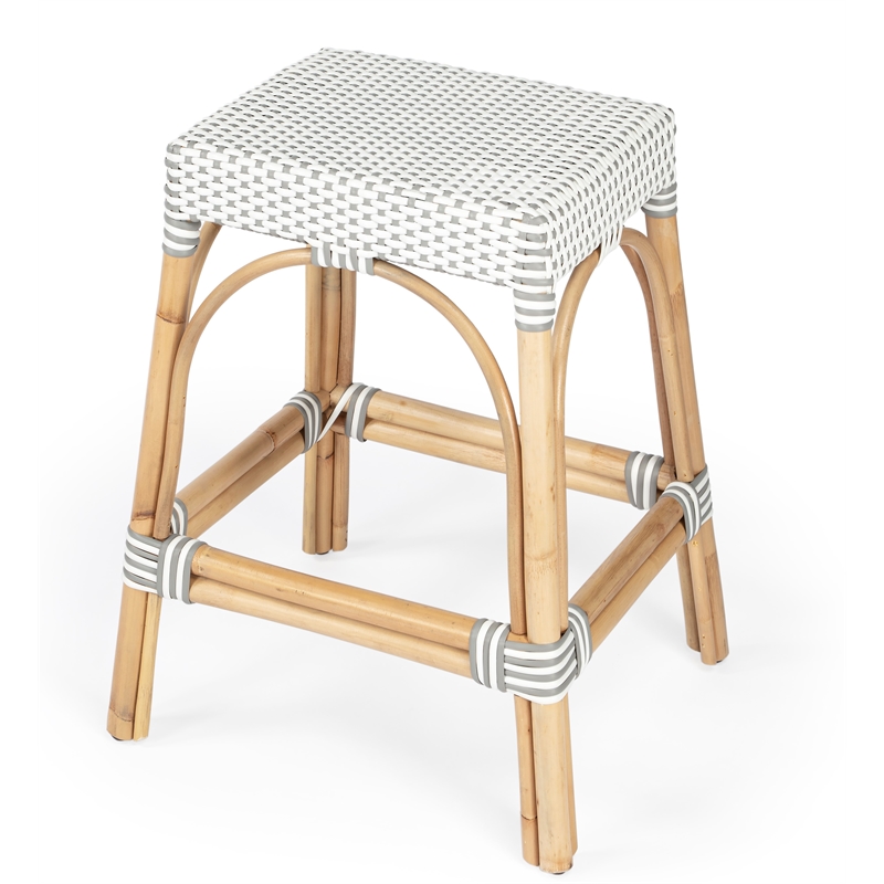 Pemberly Row Rattan 24.5-Inch Counter Stool in Gray and White