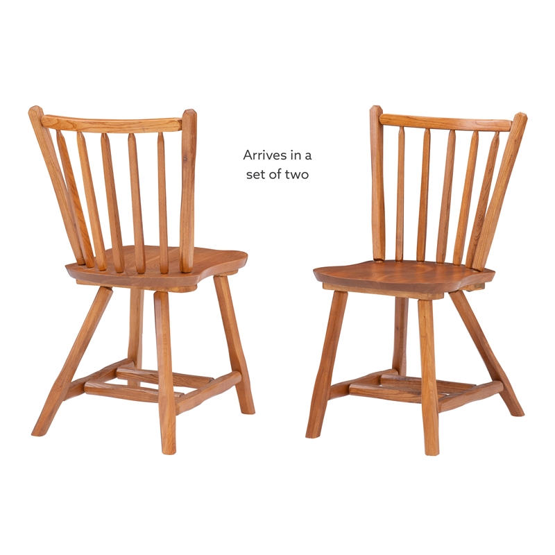 Pemberly Row Set of 2 Windsor Back Side Chairs in Medium Oak Brown
