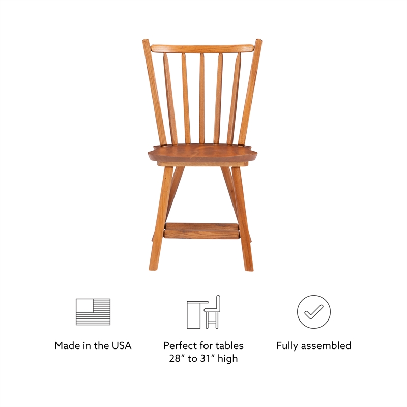 Pemberly Row Set of 2 Windsor Back Side Chairs in Medium Oak Brown