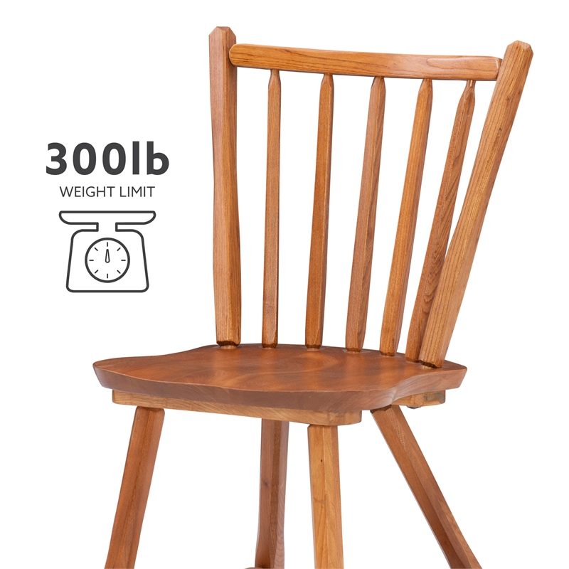 Pemberly Row Set of 2 Windsor Back Side Chairs in Medium Oak Brown