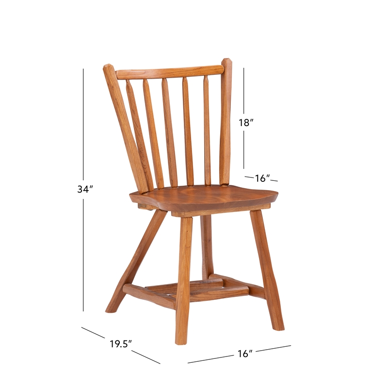 Pemberly Row Set of 2 Windsor Back Side Chairs in Medium Oak Brown
