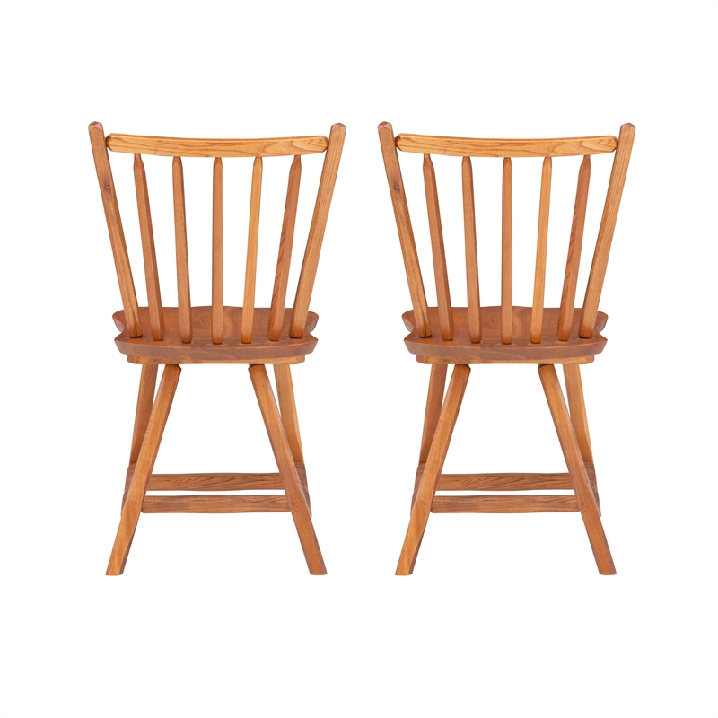 Pemberly Row Set of 2 Windsor Back Side Chairs in Medium Oak Brown