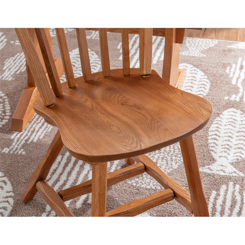 Pemberly Row Set of 2 Windsor Back Side Chairs in Medium Oak Brown