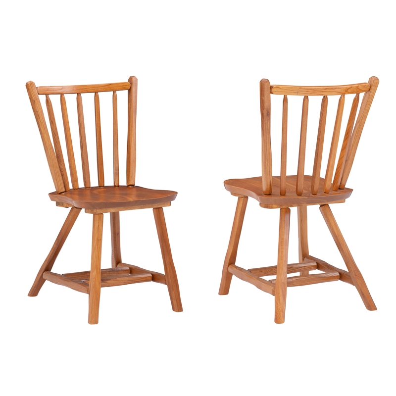 Pemberly Row Set of 2 Windsor Back Side Chairs in Medium Oak Brown
