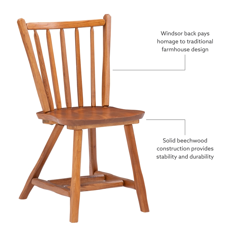 Pemberly Row Set of 2 Windsor Back Side Chairs in Medium Oak Brown