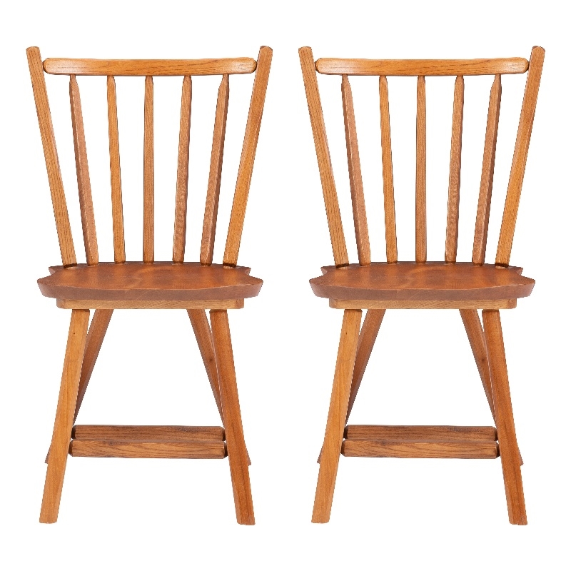 Pemberly Row Set of 2 Windsor Back Side Chairs in Medium Oak Brown