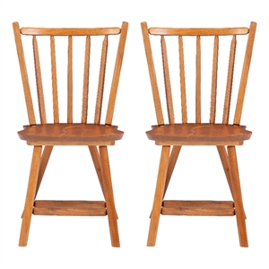 Pemberly Row Set of 2 Windsor Back Side Chairs in Medium Oak Brown