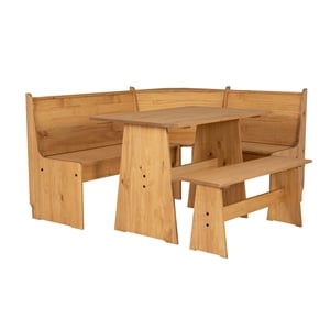 Pemberly Row Wooden Corner Dining Nook Set with Storage in Natural