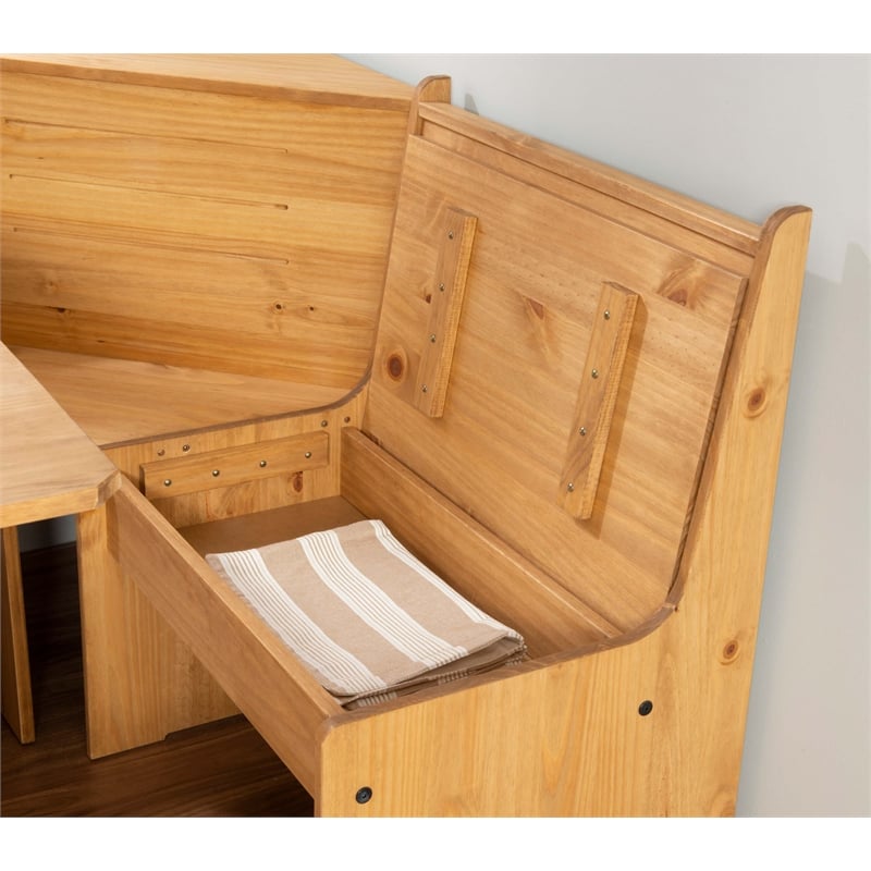 Pemberly Row Wooden Corner Dining Nook Set with Storage in Natural